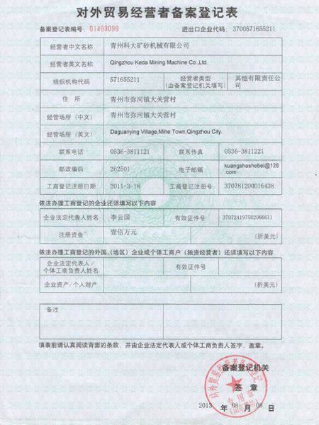 對(duì)外貿(mào)易經(jīng)營者備案登記表